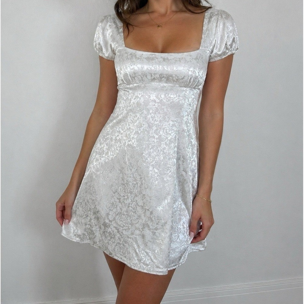Princess Polly Mini Dress White Ivory Women's 4 Milkmaid Babydoll Satin Style